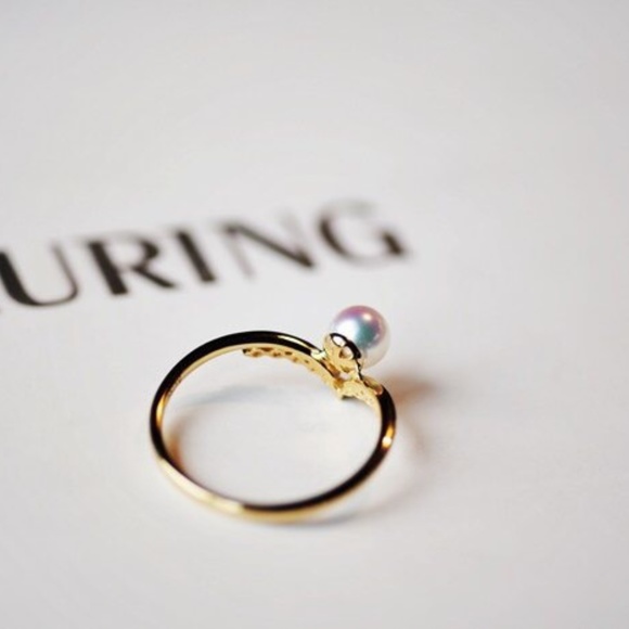 Pearl Ring, Chevron Ring, CZ Stacking Ring - Picture 4 of 6